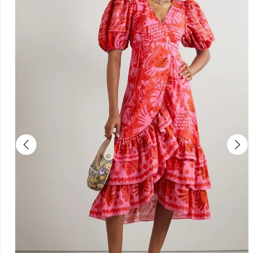 FARM Rio Vibrant Red and Pink High Low Dress